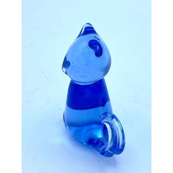 1990's Fine Cobalt Blue Lead Crystal Cat Kitten Figurine Vintage - Picture 3 of 5